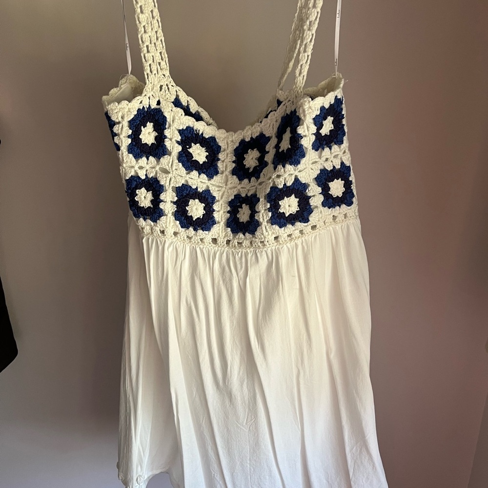 Lulu's White and Blue Crochet Dress